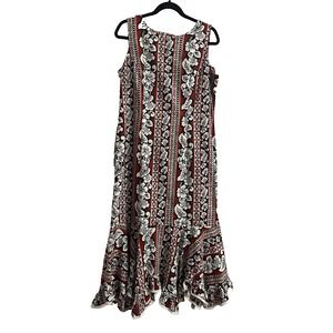 Hilo Hattie Women's Size 16 Red White Black Long Floral Ruffle Sleeveless Dress